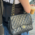 Jumbo Classic Single Flap in Black Caviar Leather with Gold Hardware