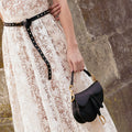 Saddle Bag in Black Calfskin with Gold Hardware
