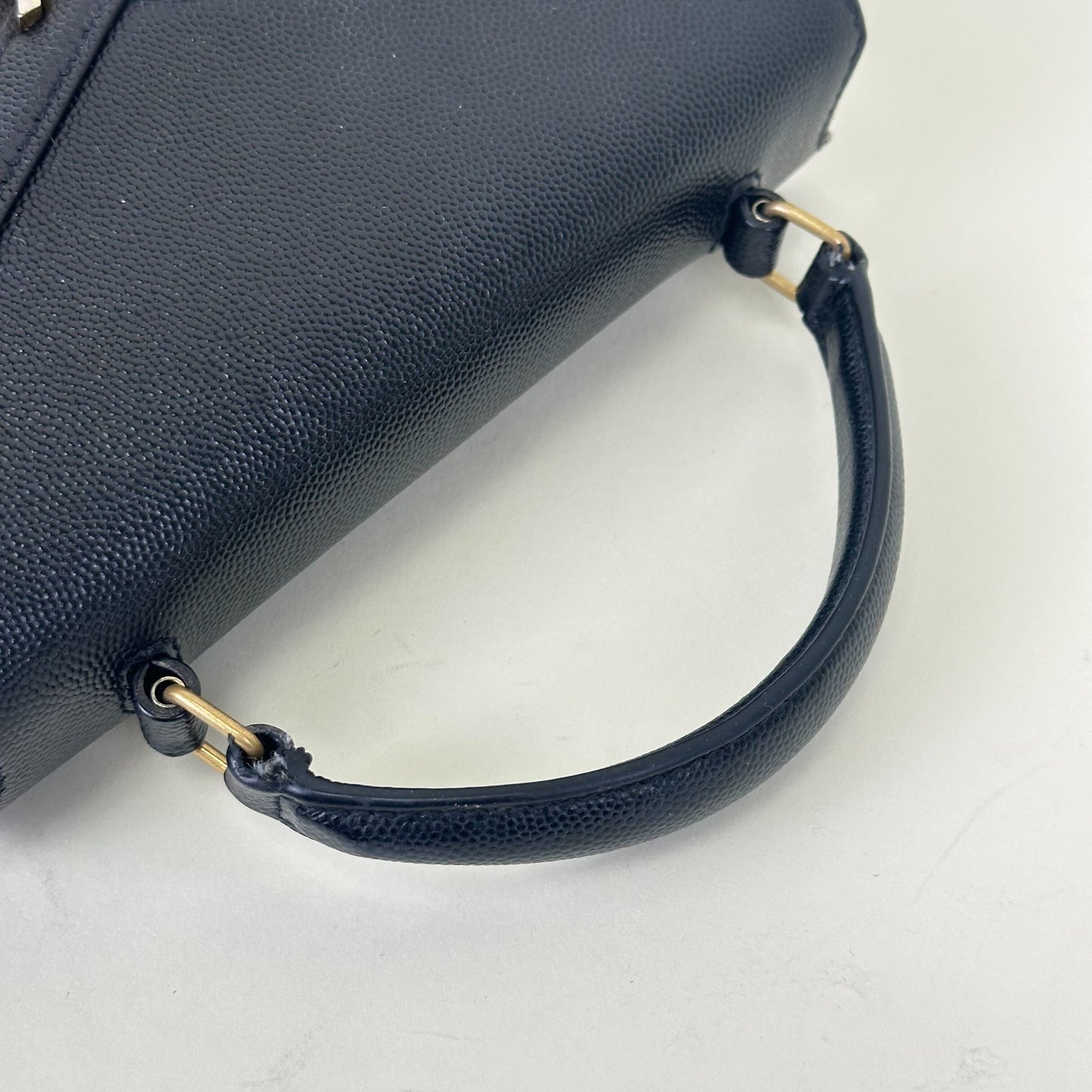 Mini Cassandra Grain De Poudre Embossed Leather Bag in Black [ReSale]