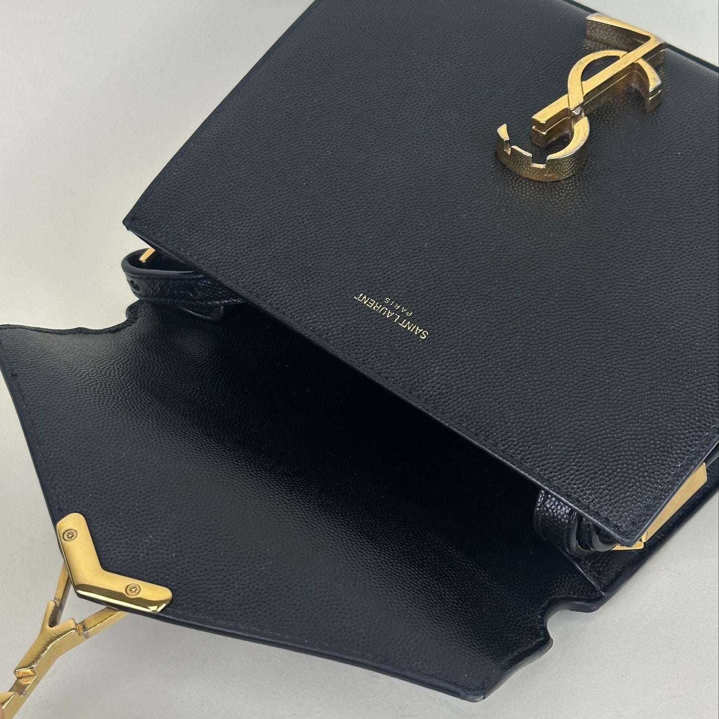 Mini Cassandra Grain De Poudre Embossed Leather Bag in Black [ReSale]