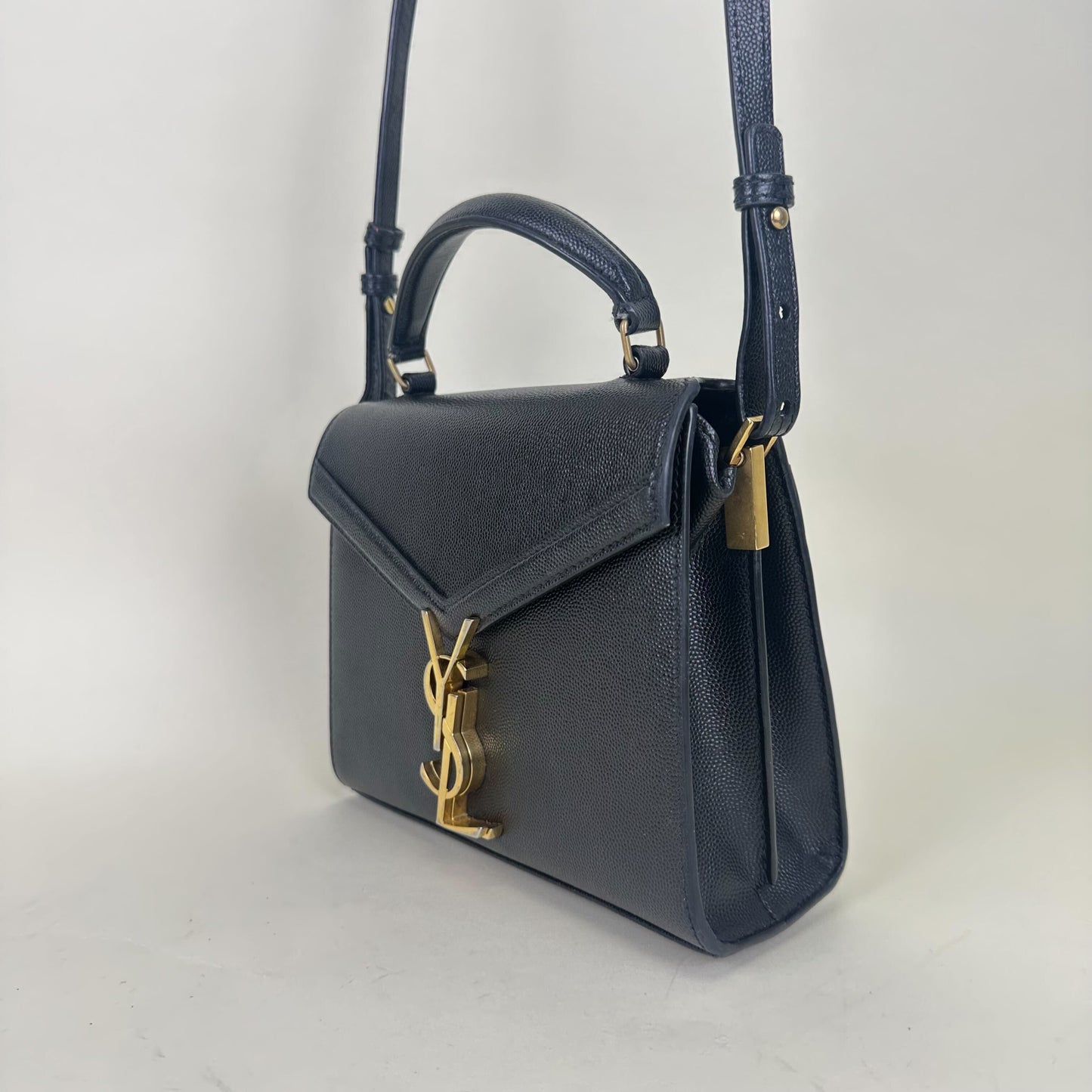 Mini Cassandra Grain De Poudre Embossed Leather Bag in Black [ReSale]