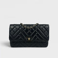 Quilted Straight Flap Double Chain Bag in Black 2019 [ReSale]