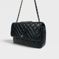 Quilted Straight Flap Double Chain Bag in Black 2019 [ReSale]