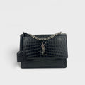 Sunset Medium Leather Bag in Black 'Croc' [ReSale]