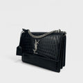 Sunset Medium Leather Bag in Black 'Croc' [ReSale]