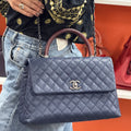 Coco Caviar Top Handle Bag in Navy