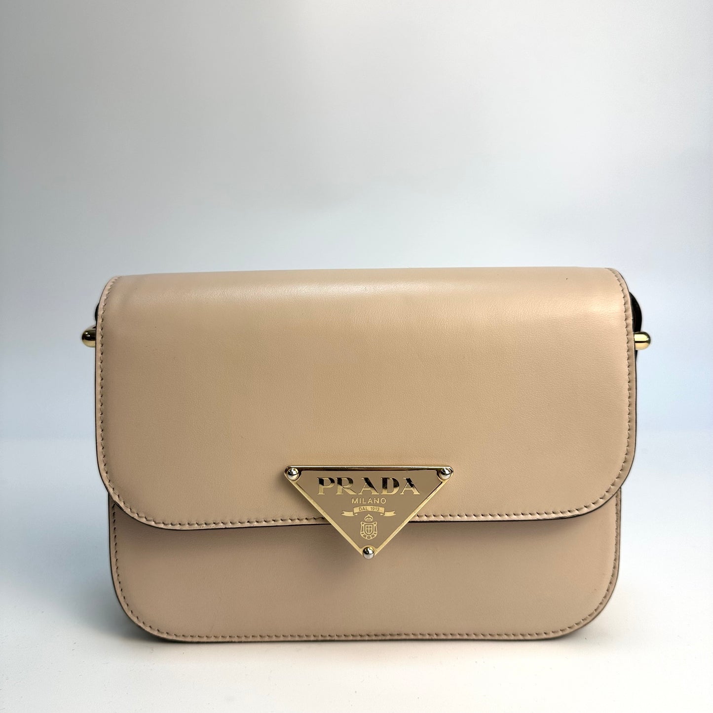 Small Logo Plaque Shoulder Bag in Beige Leather [ReSale]