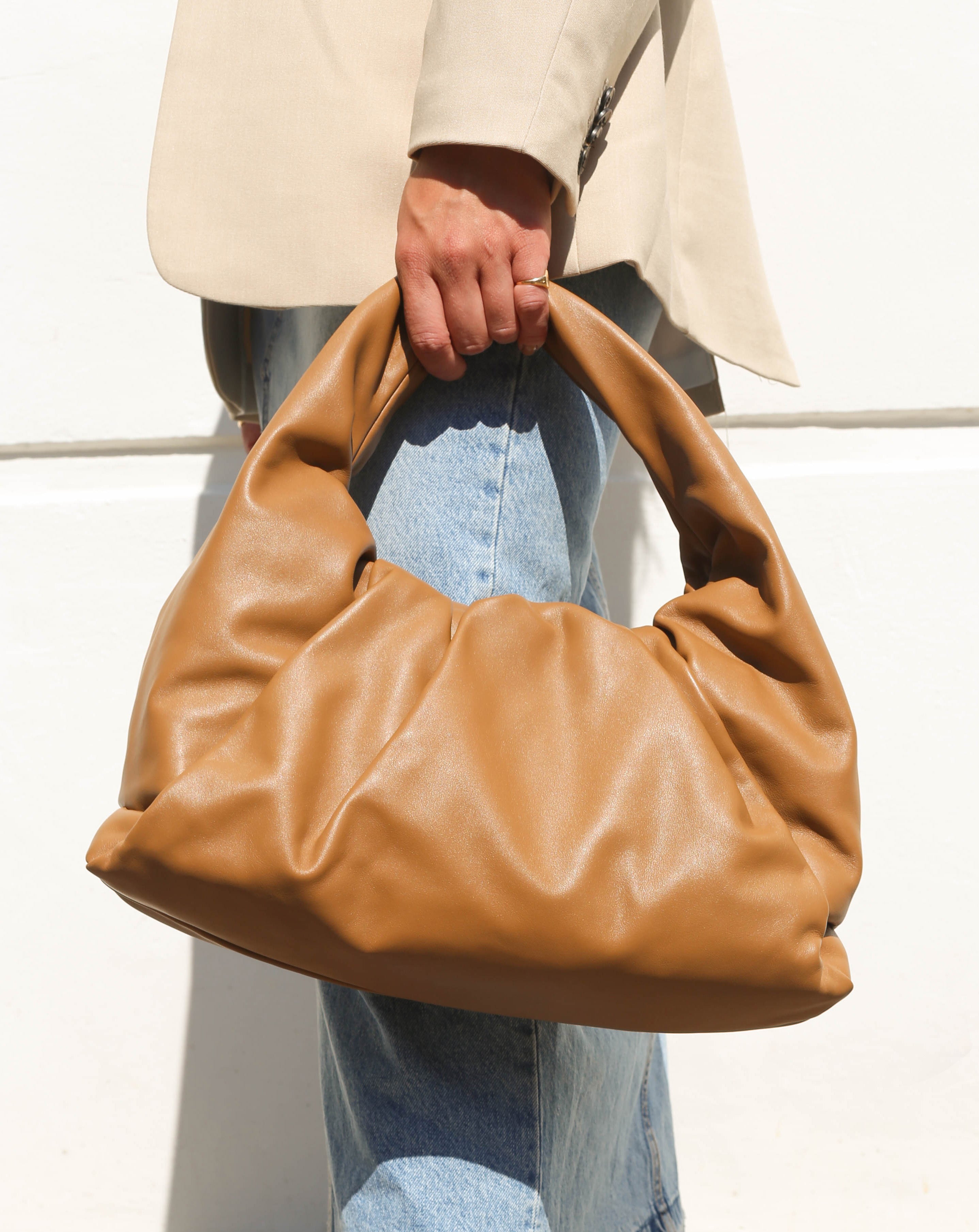 BOTTEGA VENETA Medium Shoulder Pouch Leather Bag in Moutarde [ReSale]