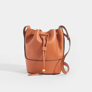 View of the LOEWE Balloon Small Bucket Bag in Tan Leather