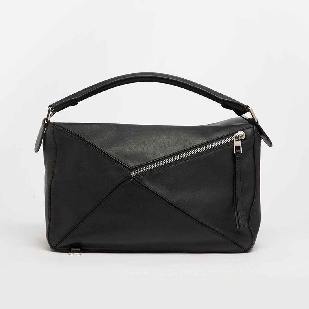 Large Puzzle Bag in Black Smooth Leather