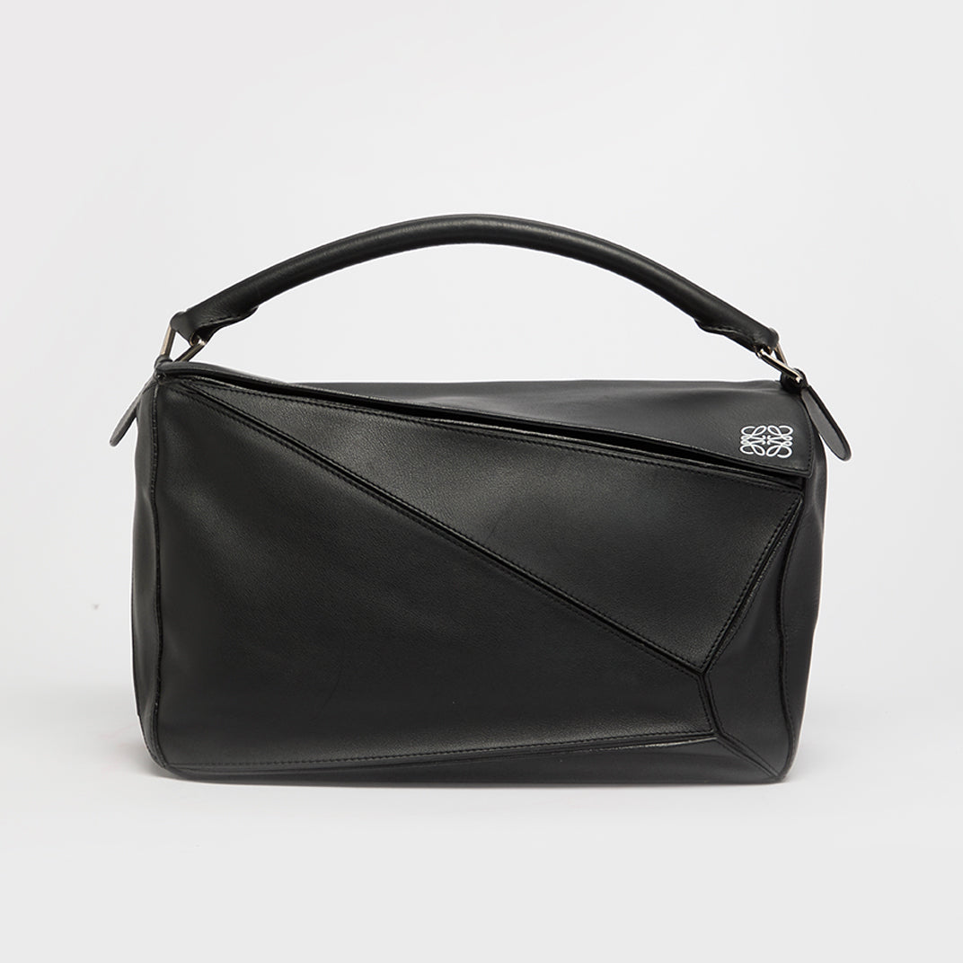 Large Puzzle Bag in Black Smooth Leather
