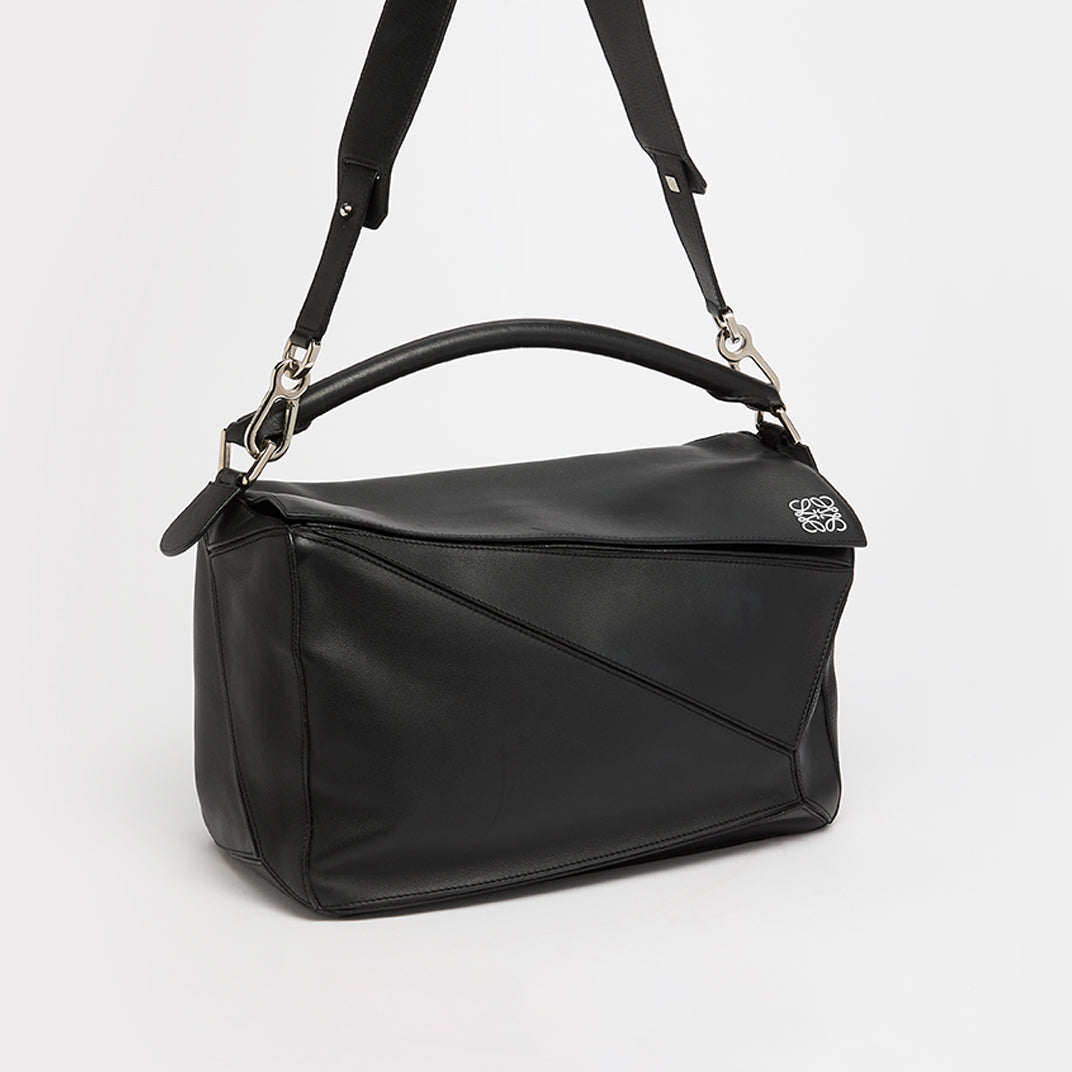 Large Puzzle Bag in Black Smooth Leather