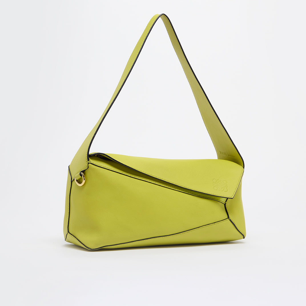 Puzzle Hobo Bag in Lime Yellow Leather