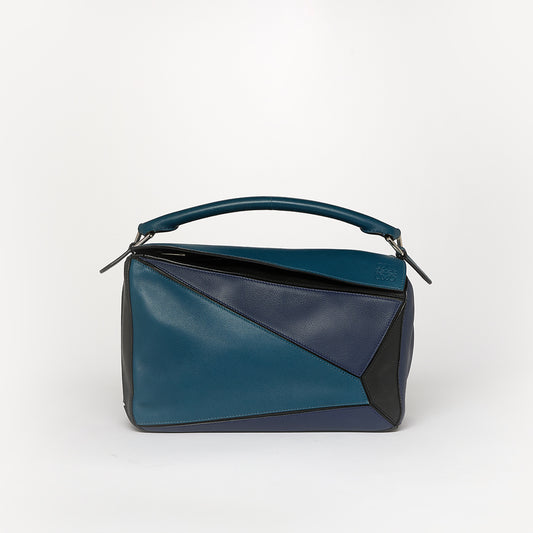 Medium Puzzle Tricolour Bag in Blue Leather
