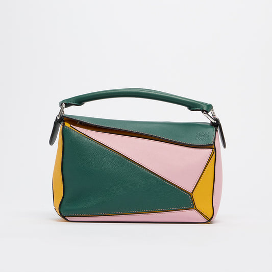 Small Puzzle Tricolor Bag in Pink and Green Leather