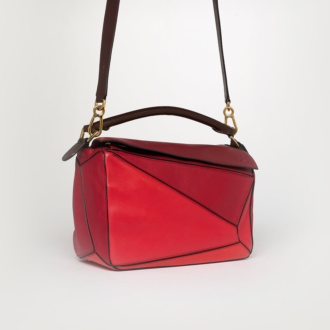 Medium Puzzle Tricolour Bag in Red Leather