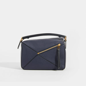 LOEWE Puzzle Small Grained Leather Bag in Navy - Rear Zip