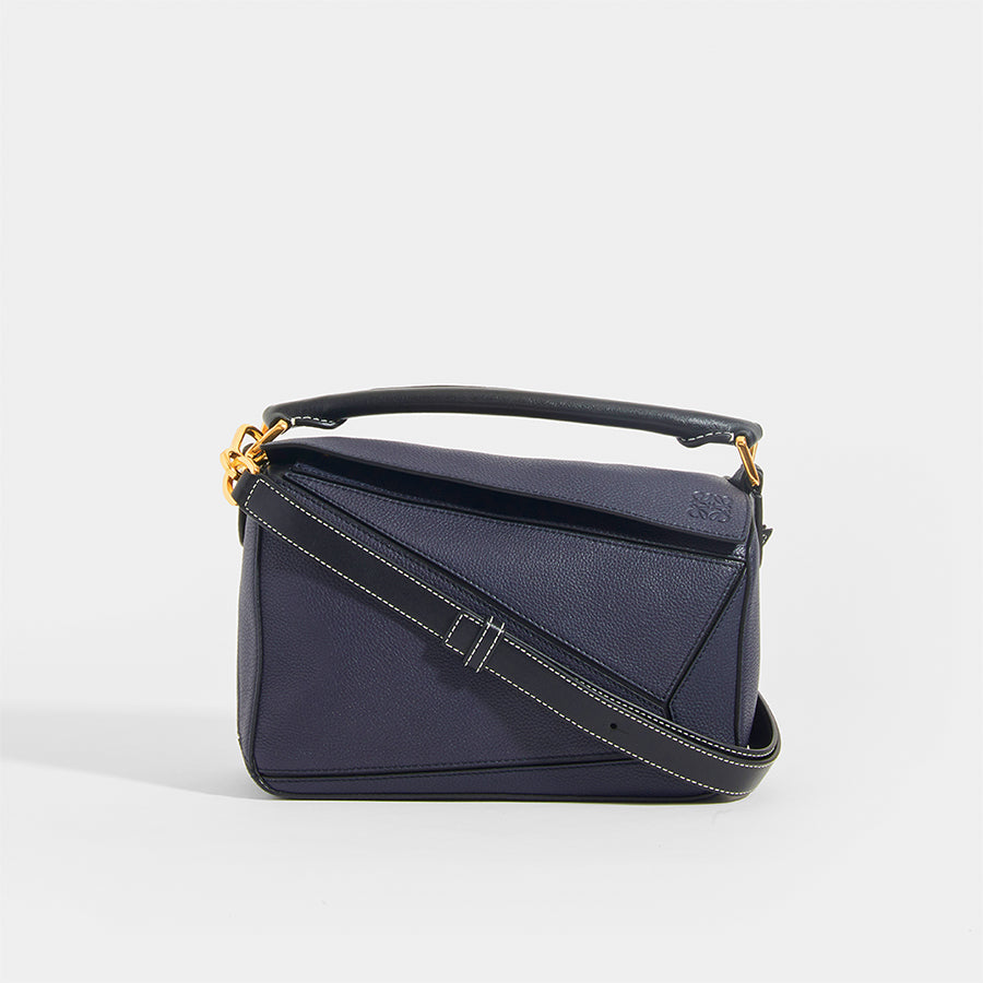 LOEWE Puzzle Small Grained Leather Bag in Navy