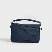 Load image into Gallery viewer, Front view of the LOEWE Puzzle Small Smooth Leather Bag in Ocean (Navy) 