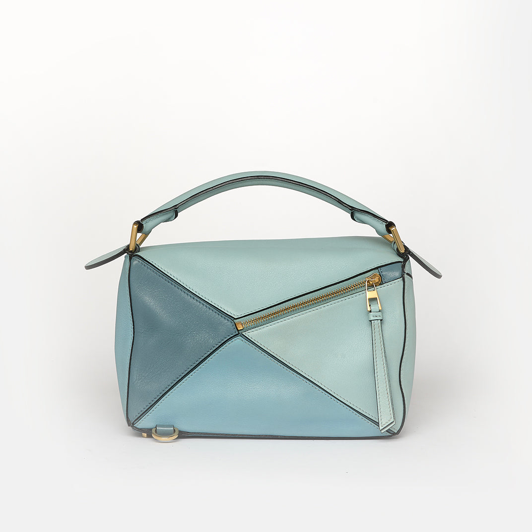 Small Puzzle Tricolour Bag in Light Blue Leather