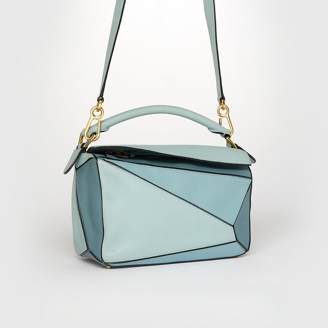Small Puzzle Tricolour Bag in Light Blue Leather