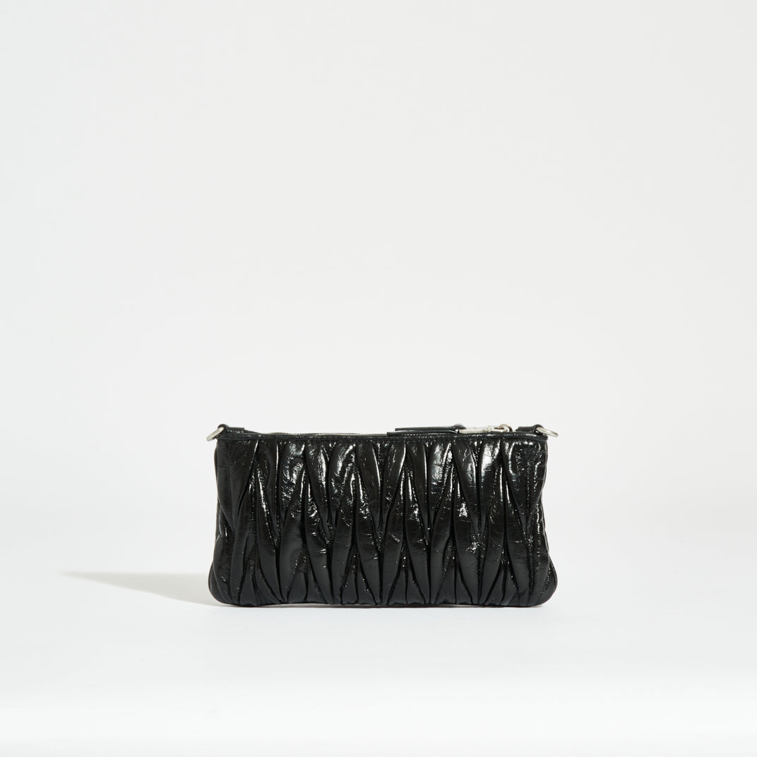 MIU MIU Quilted Matelassé Leather Clutch Bag in Black