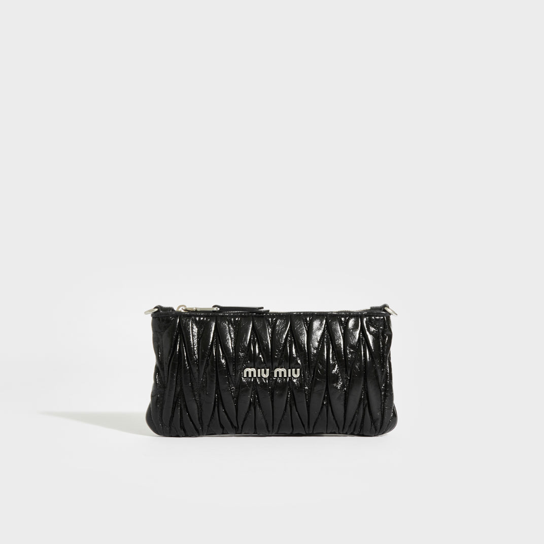 MIU MIU Quilted Matelassé Leather Clutch Bag in Black