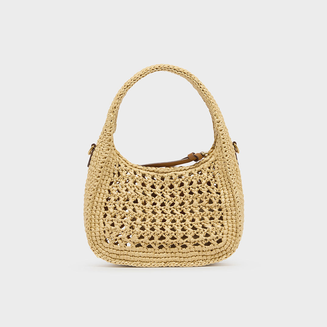 Wander Woven Fabric Hobo Bag in Beige