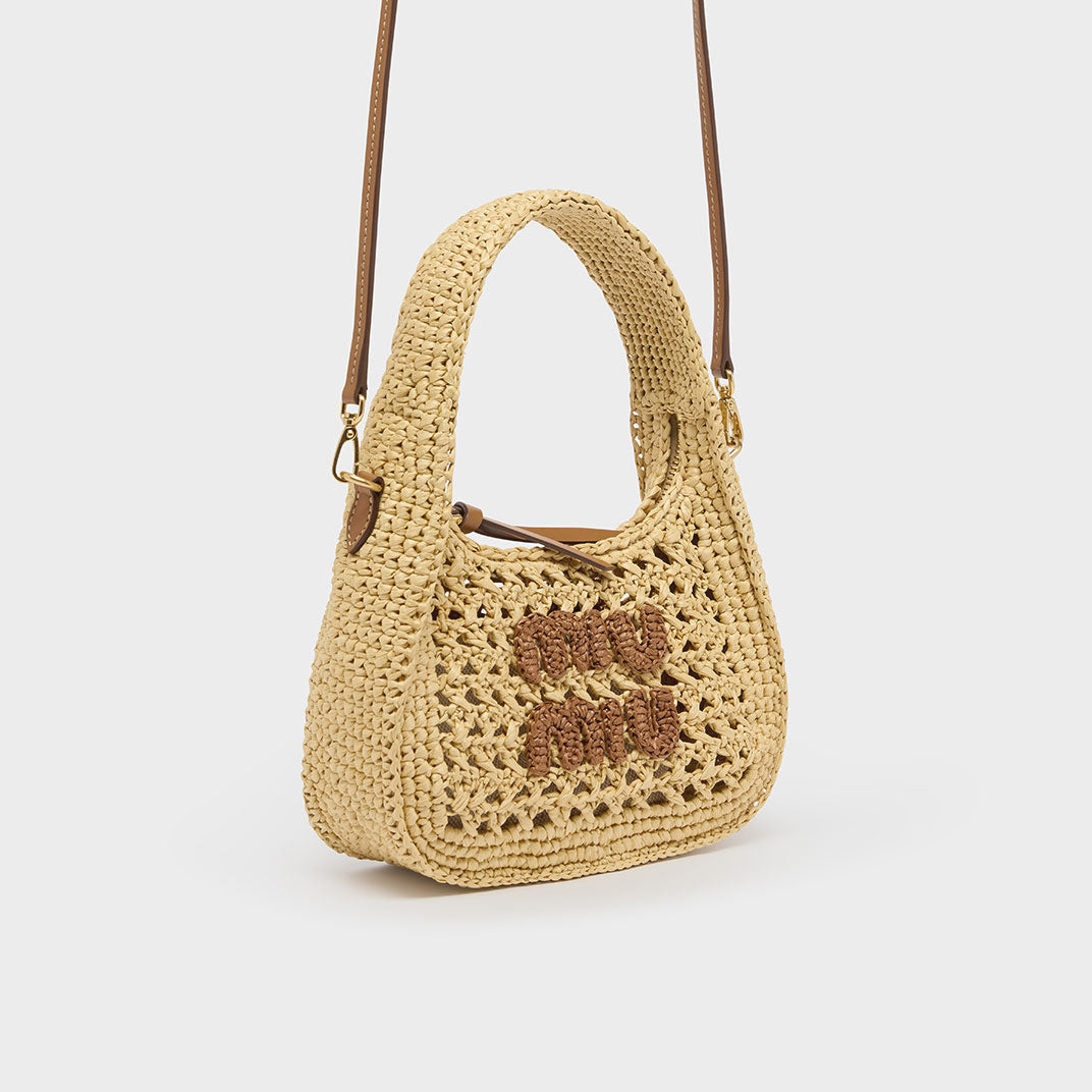 Wander Woven Fabric Hobo Bag in Beige