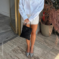 Floral-Beaded Nylon Bag in Black