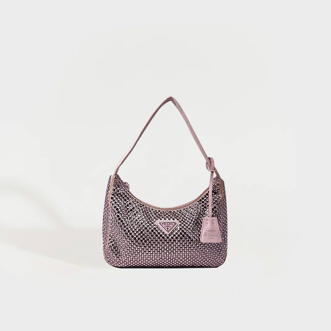 PRADA Hobo Re-Edition 2000 Nylon with Crystals in Pink [ReSale]