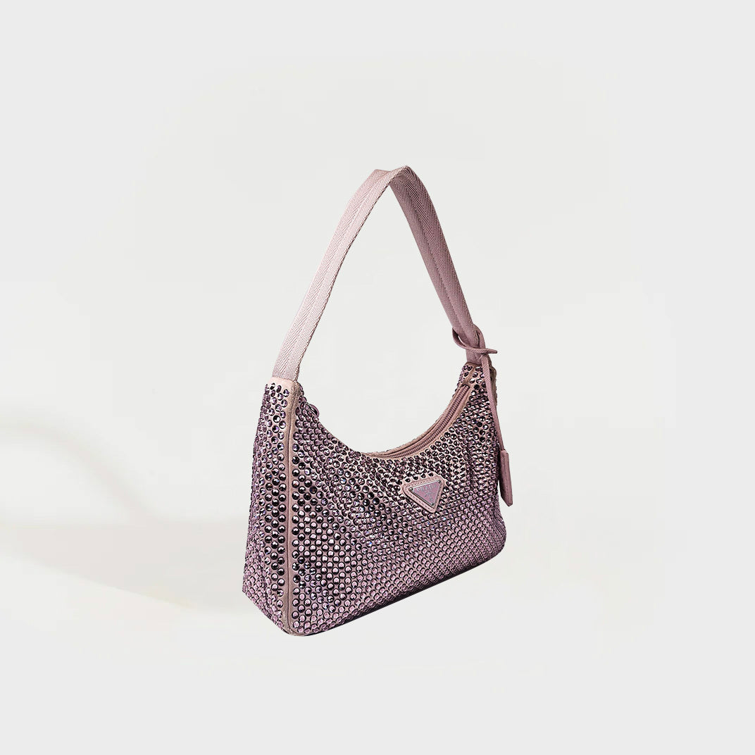 PRADA Hobo Re-Edition 2000 Nylon with Crystals in Pink [ReSale]