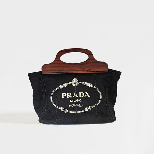 Logo Print Canvas Tote with Wooden Handle [ReSale]