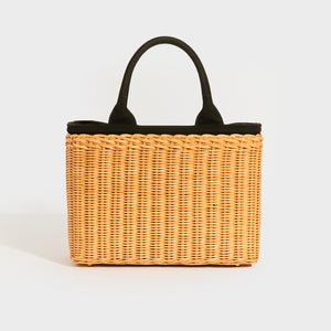 PRADA Wicker and Canvas Tote Bag