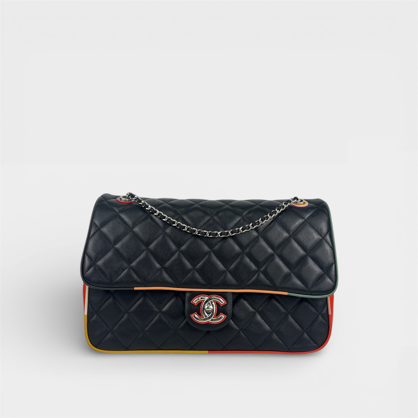 Jumbo Cuba Colour Single Flap in Quilted Lambskin with Multicolour Trim