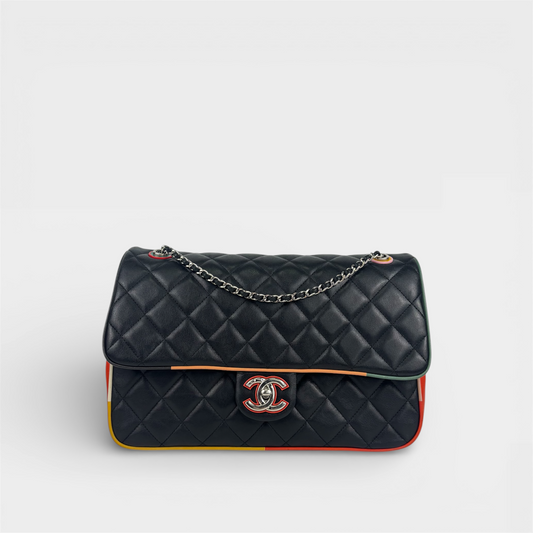 Jumbo Cuba Colour Single Flap in Quilted Lambskin with Multicolour Trim