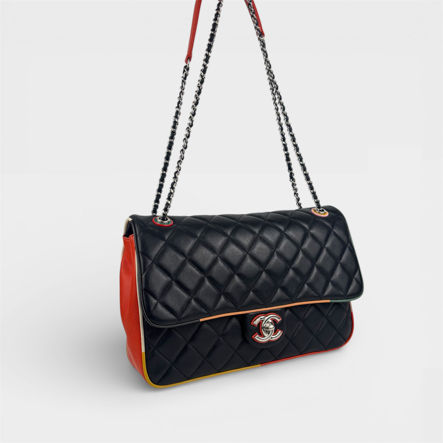 Jumbo Cuba Colour Single Flap in Quilted Lambskin with Multicolour Trim