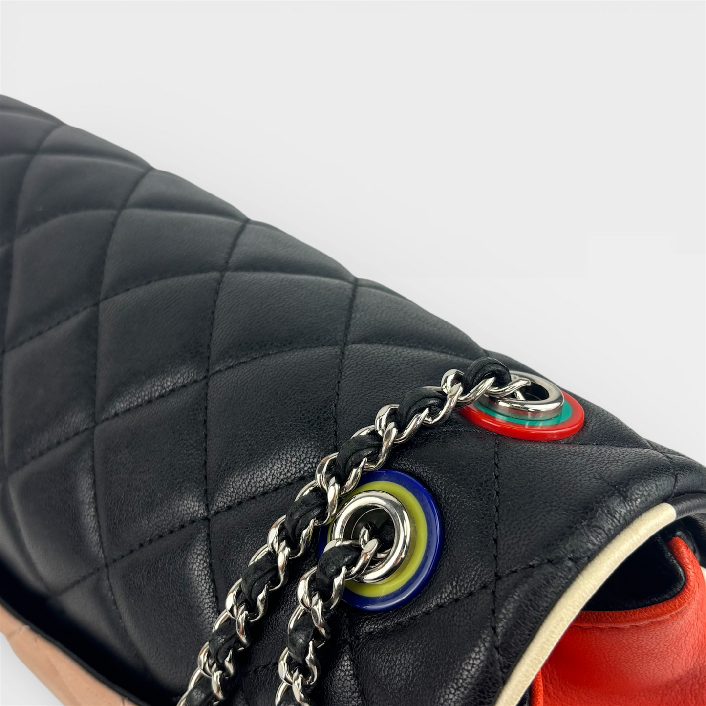 Jumbo Cuba Colour Single Flap in Quilted Lambskin with Multicolour Trim