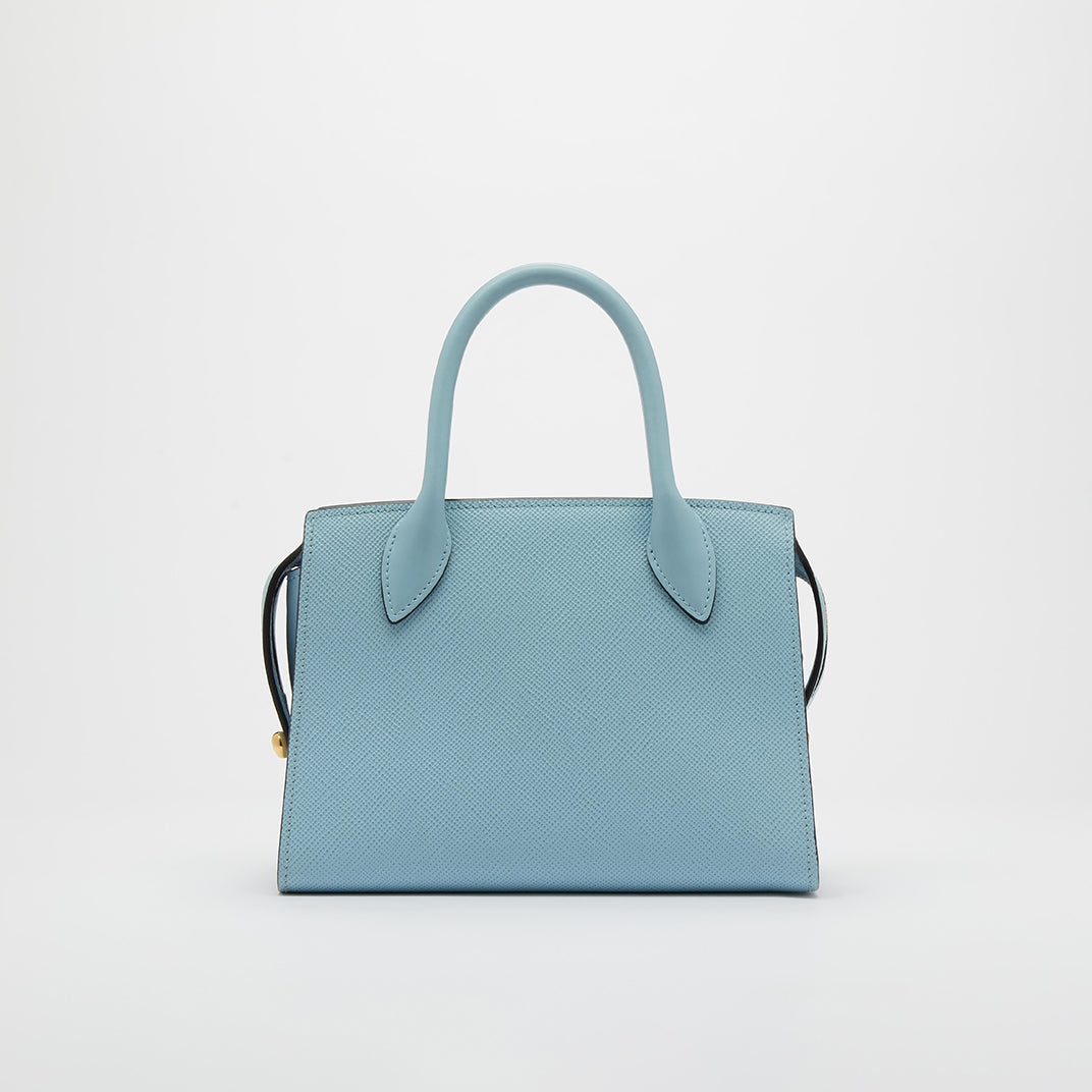 Small Monochrome Tote in Light Blue Saffiano Leather