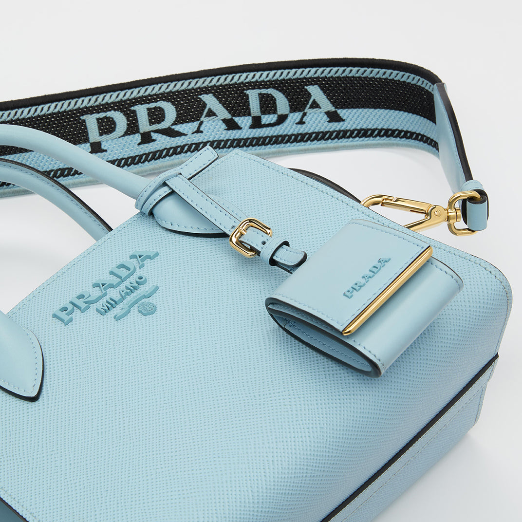 Small Monochrome Tote in Light Blue Saffiano Leather