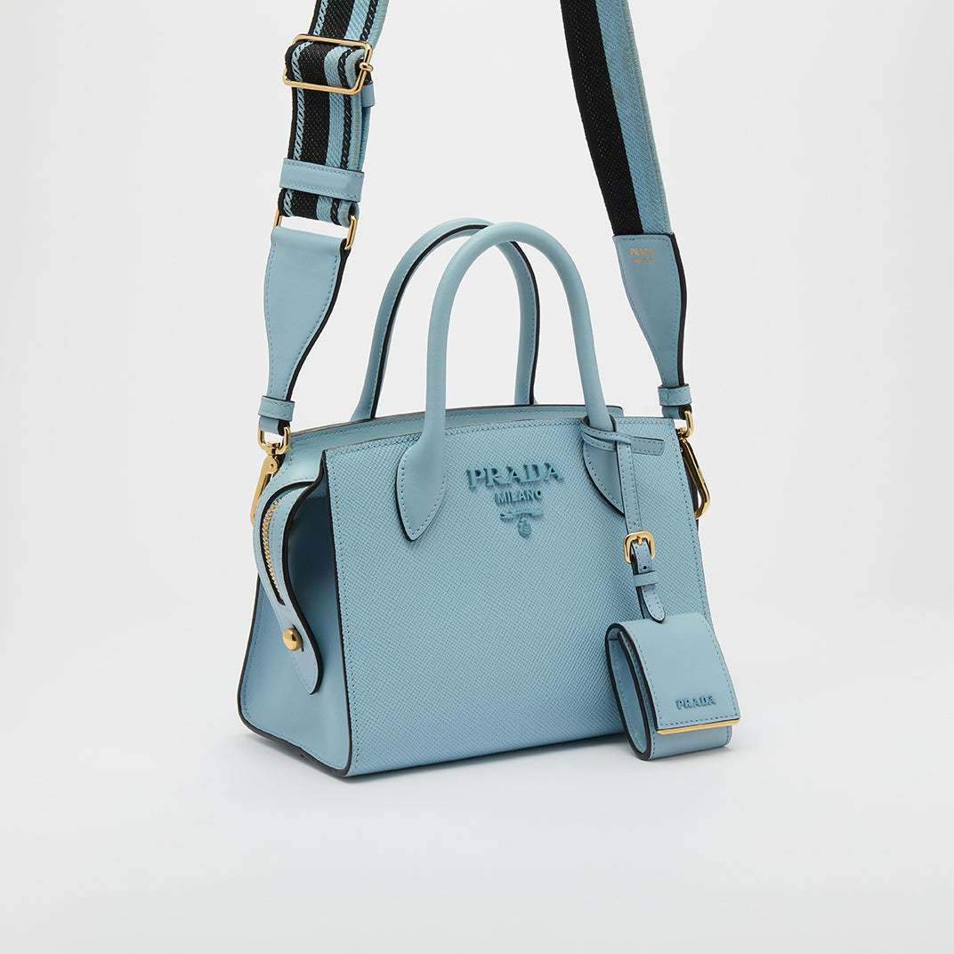 Small Monochrome Tote in Light Blue Saffiano Leather