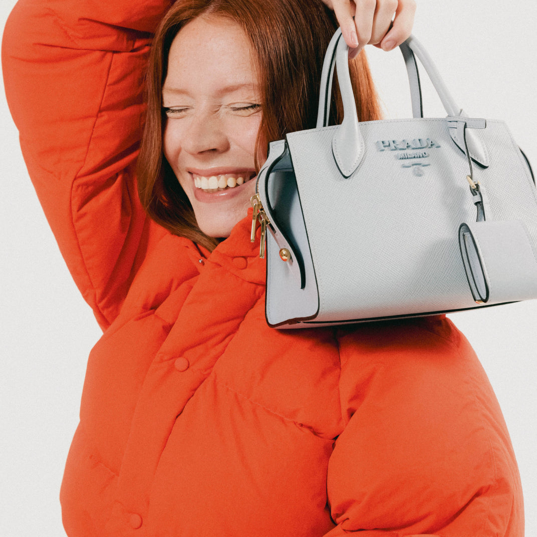 Small Monochrome Tote in Light Blue Saffiano Leather