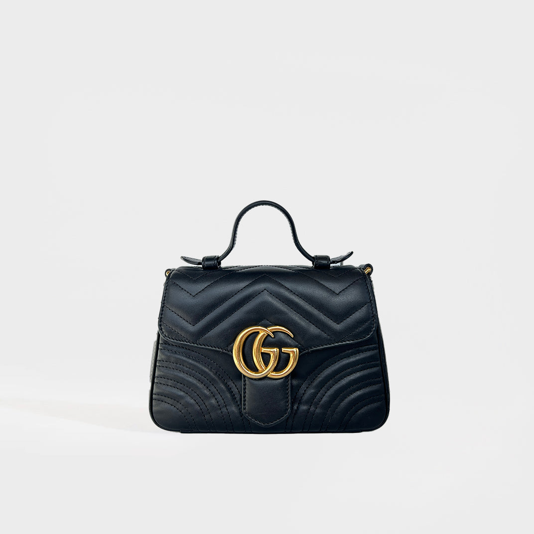 GG Marmont Mini Top Handle Bag in Quilted Black Leather [ReSale]