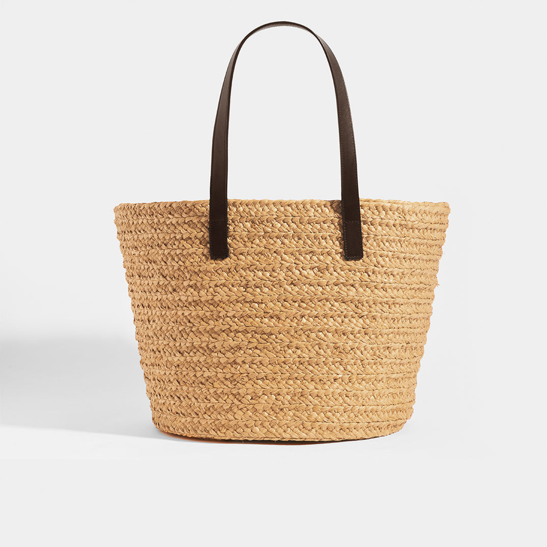 Panier Raffia Basket Bag with Brown Leather Trim
