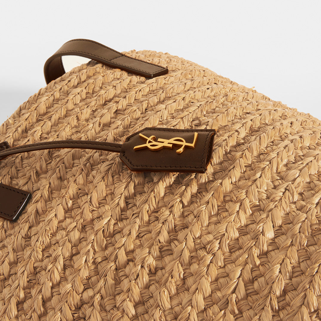 Panier Raffia Basket Bag with Brown Leather Trim