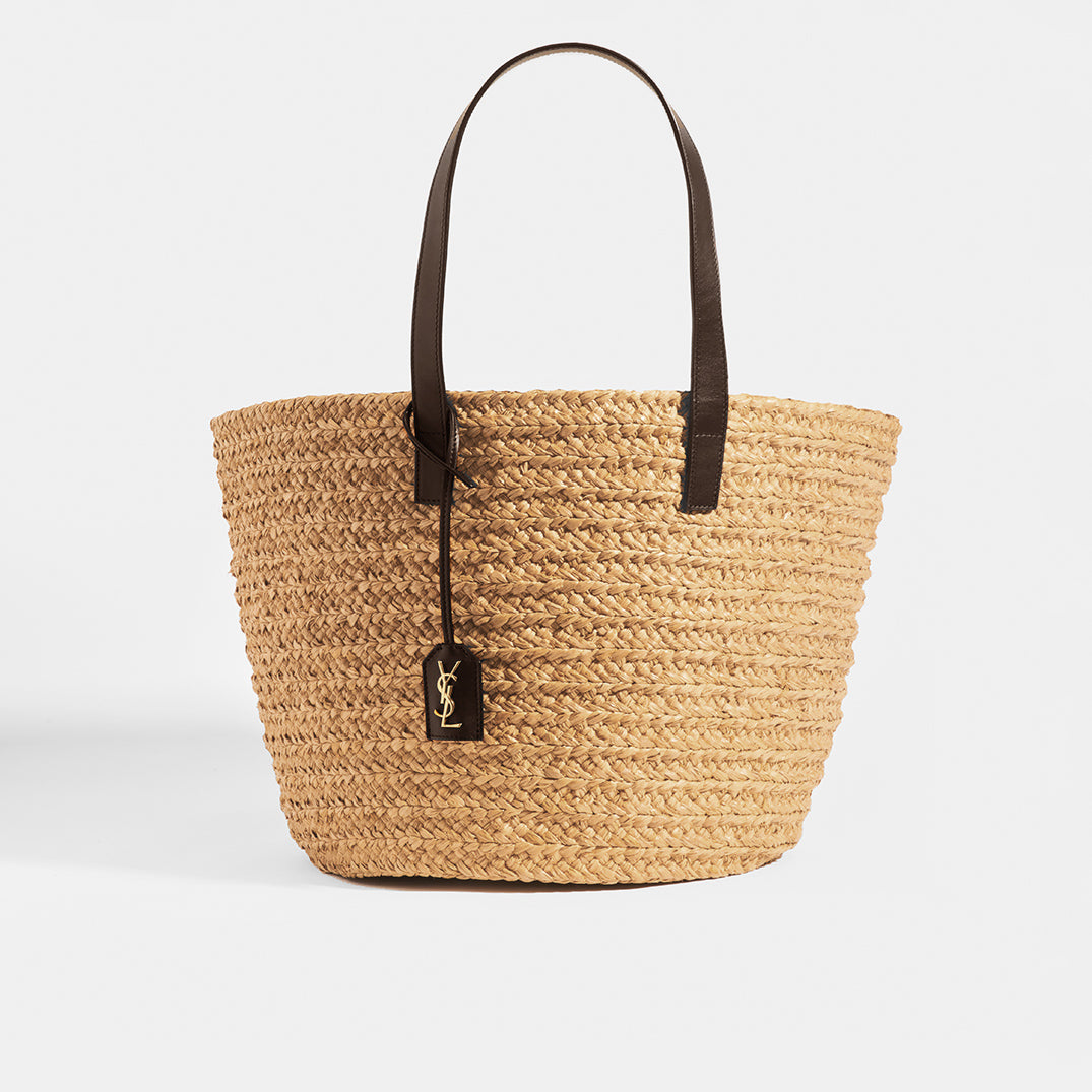 Panier Raffia Basket Bag with Brown Leather Trim
