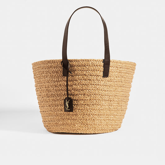 Panier Raffia Basket Bag with Brown Leather Trim