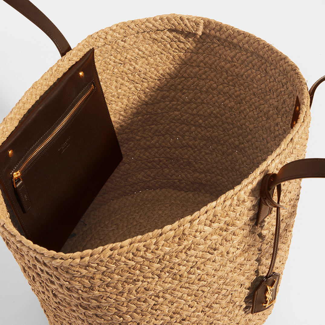 Panier Raffia Basket Bag with Brown Leather Trim