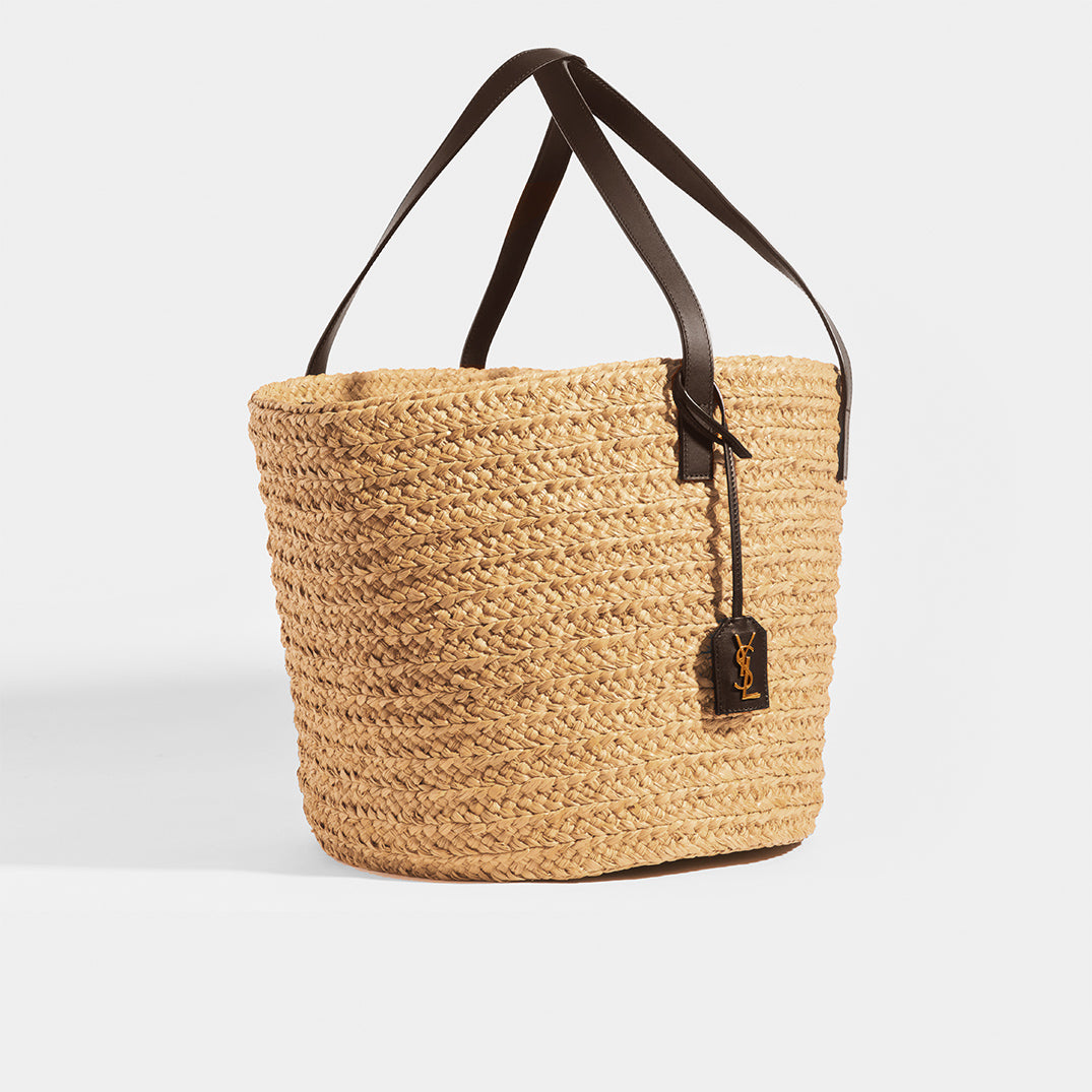 Panier Raffia Basket Bag with Brown Leather Trim