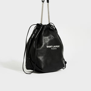 SAINT LAURENT Teddy Leather Chain Shoulder Bag in Black